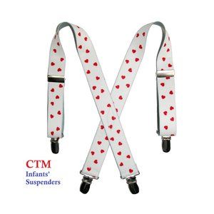 CTM Infant Toddler Suspenders White with Red Hearts Elastic Clip-End Suspenders